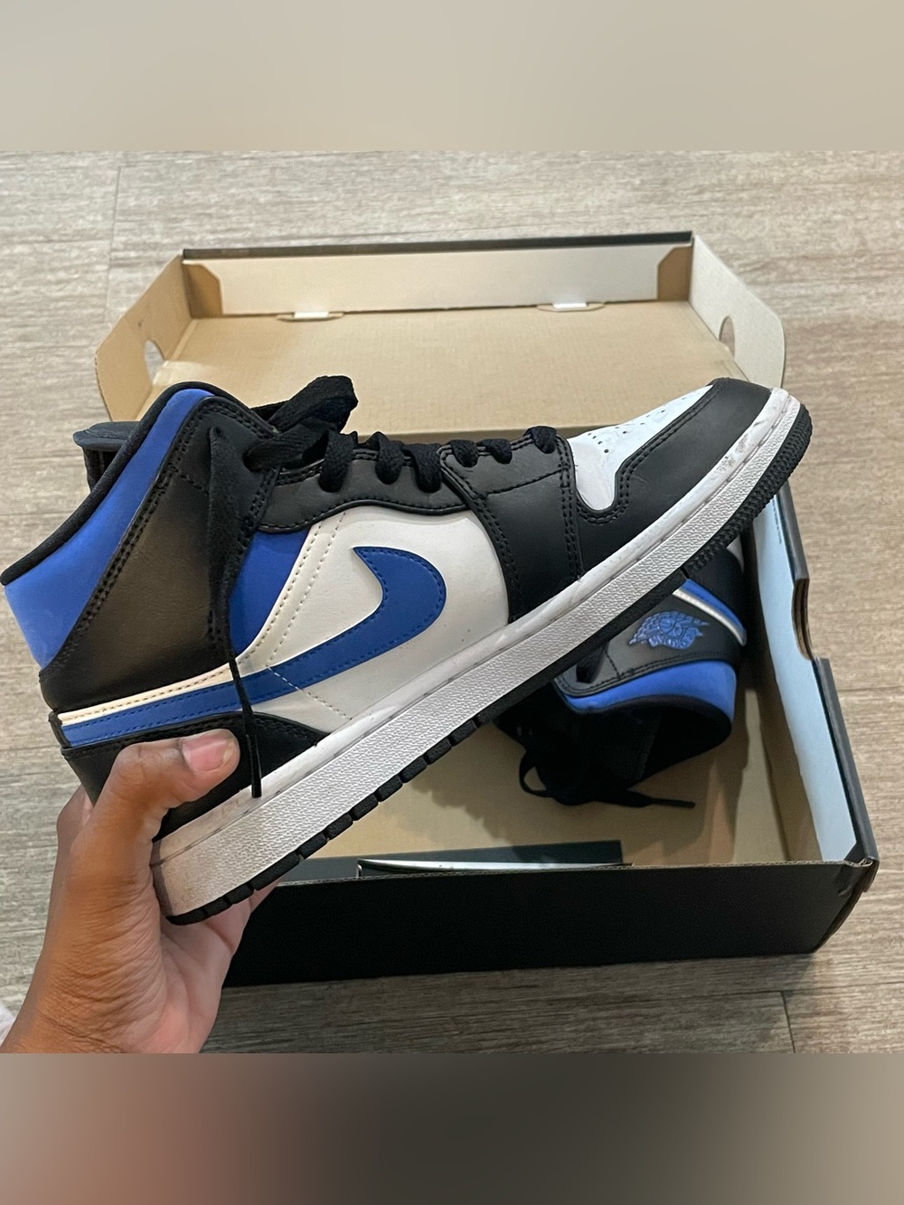 Jordan High-Top Sneakers in Black, White & Blue